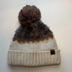 Appaman Cream and Brown Knit Beanie with Pom-Pom